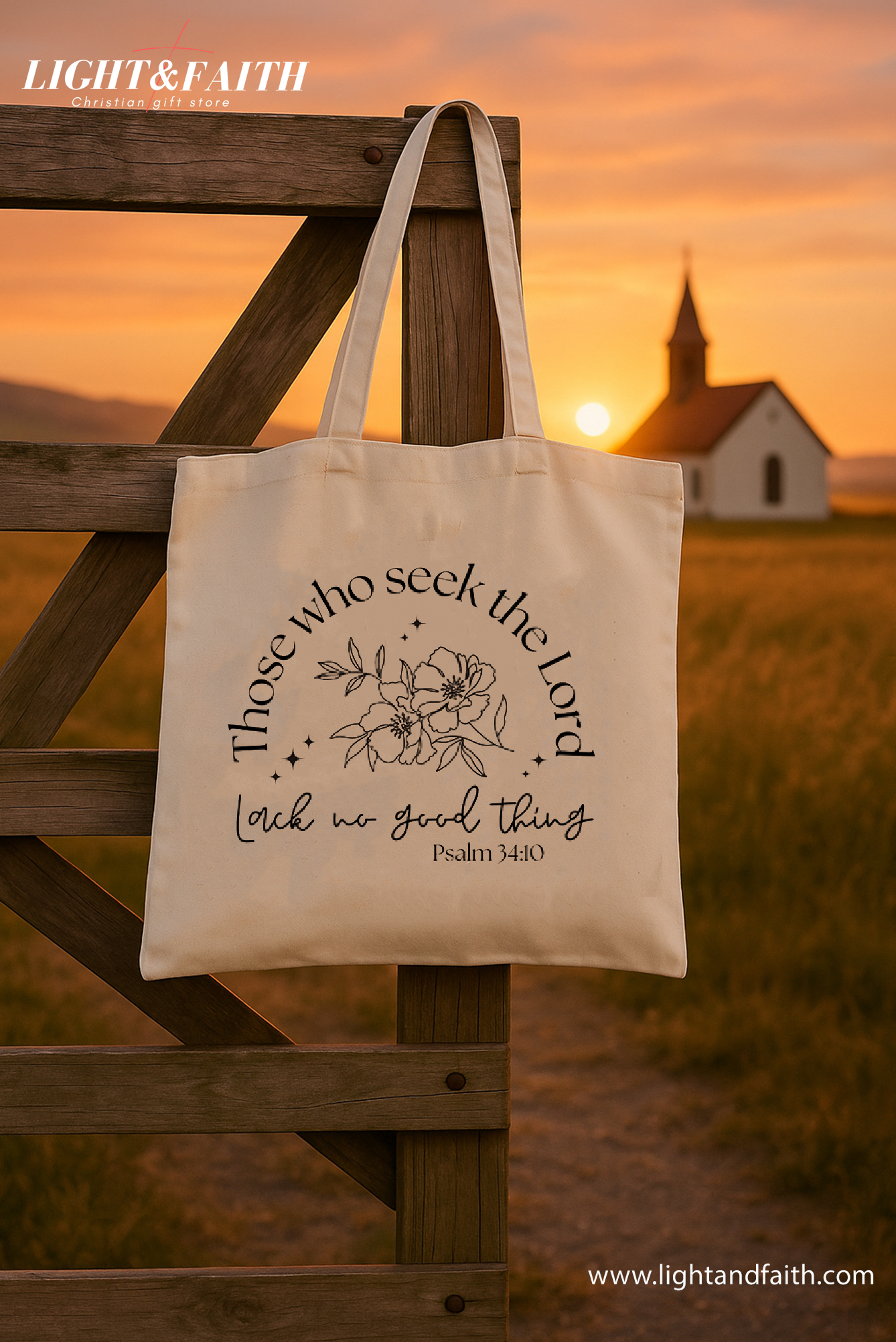 Psalm 34:10 Tote Bag – Those Who Seek the Lord Shall Not Lack Any Good Thing – Christian Canvas Bag – Bible Verse Tote – Faith-Based Gift – Church & Campus Bag TBLAF23